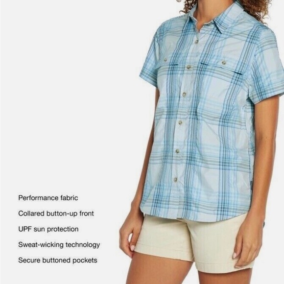 Eddie Bauer Short Sleeve Adventure Shirt-Blue Plaid-Button-Size XXL NWT - Picture 4 of 10